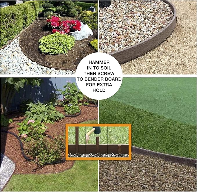 USA Made Heavy Duty, Black Landscape Lawn & Garden Border Edging Stakes - Easy Install Terrace & Bender Board (15)