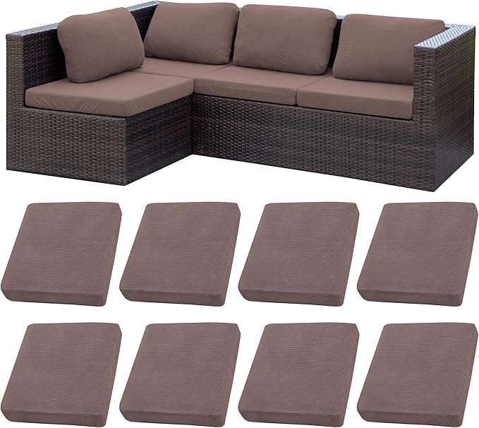 BIETYONE 8Pcs Stretch Patio Cushion Covers,Outdoor Couch Covers Replacement,Outdoor Couch & Sofa Slipcovers,for Patio Furniture Cushion Covers,Washable Reusable Furniture Protector (Camel,Cover Only)