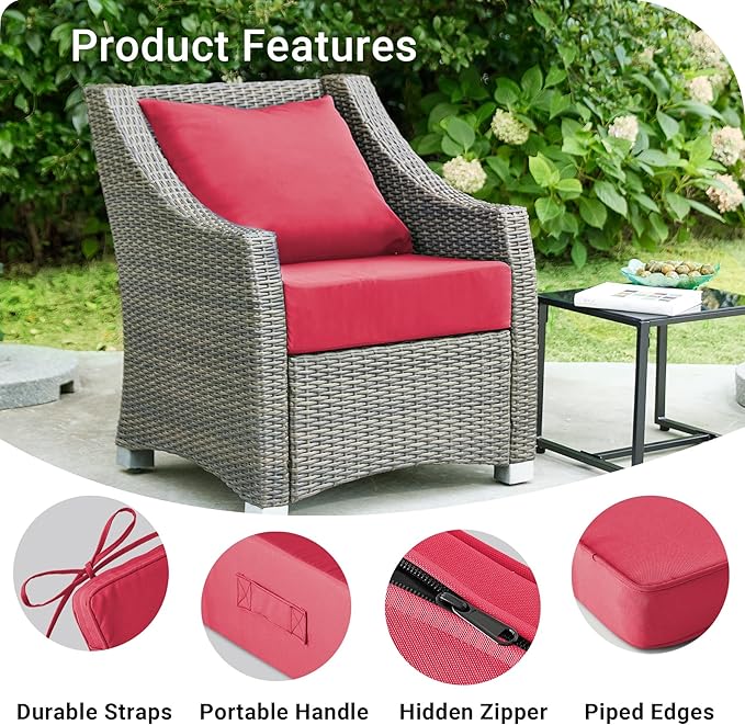IPYNBAP Outdoor Cushions for Patio Furniture,Outdoor Seat Cushion Set 24 x 24 x 5.75 Inch,Waterproof & Fade Resistant Outdoor Chair Cushions,Deep Patio Chair Cushion with Removable Cover,Burgundy