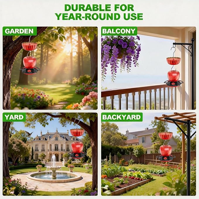 Hummingbird Feeders for Outdoors with Ant Moat, 10 oz Hanging Nectar Feeder, Decorative Light-Reflective Design, Leak-Resistant, Easy to Fill & Clean