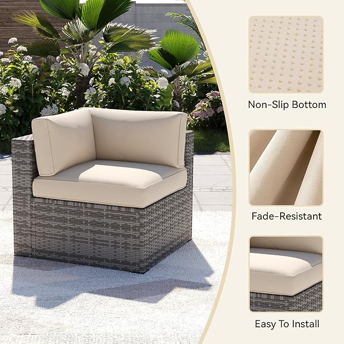 Aoxun 14pcs Patio Cushion Covers Replacement, Waterproof Outdoor Furniture Cushion Covers with Zipper and Non-Slip Bottom, Patio Sofa Couch 3 Sizes for Patio Sectional, Covers Only (Beige)