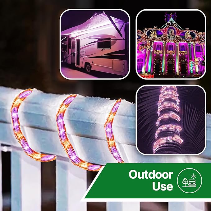 Tupkee LED Rope Light Orange & Purple - 24 Feet (7.3 m), for Indoor and Outdoor use - 10MM Diameter - 144 LED Long Life Bulbs Halloween Decorative Rope Tube Lights