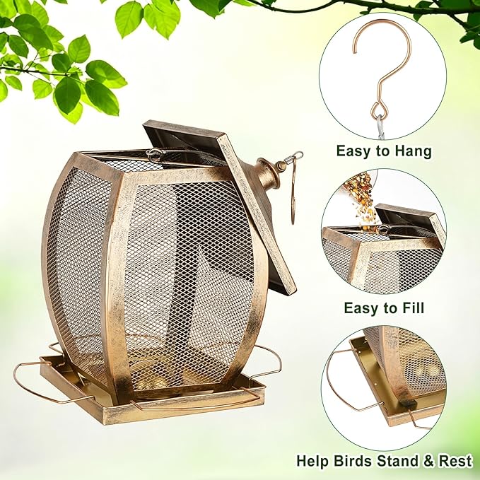 Bird Feeder, Heavy Duty Metal Wild Bird Feeders for Outdoors Hanging, 9 Lbs Extra Large Bird Feeder for Garden Yard Outside Backyard, Retro Lantern Shape