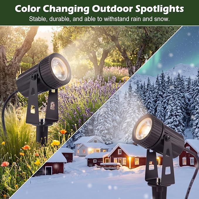 2 Set 4 in 1 RGB Solar Landscape Spot Lights Outdoor with Remote, Waterproof Solar Battery Powered Color Changing Outdoor Spotlights, Auto On/Off, for Garden Yard Path Driveway Walkway
