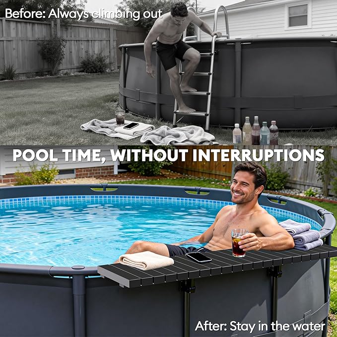 Pool Bar, Hyperzoo Swim-Up Above Ground Poolside Bar, Upgrade Your Pool Experience, Fits ≤4.4” Top Rail, 49"×9.6" Rust-Free ABS Table Holds 110 lbs, Poolside Table for Round Frame Swimming Pools