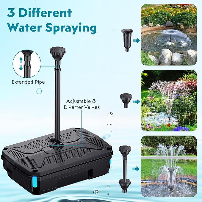 POPOSOAP 55W Solar Pond Filter with Fountain Pump, Solar Powered Water Pump with 580GPH Pond Filter for Outdoor Ponds with Filter Medias for Koi Ponds, Waterfalls, Garden Water Features