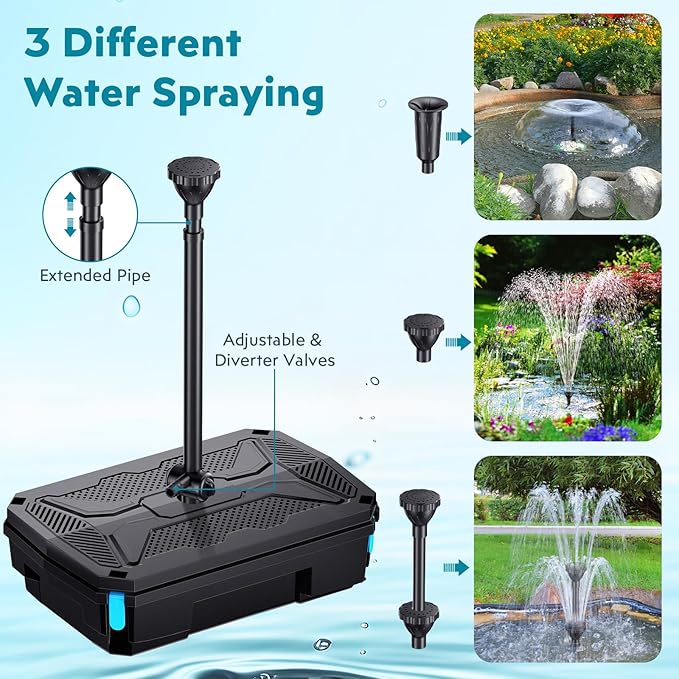 POPOSOAP 70W Solar Pond Filter with Fountain Pump, Solar Powered Water Pump with 580GPH Pond Filter for Outdoor Ponds, Adjustable Diverter Valve for Koi Ponds, Waterfalls, Garden Water Features P37039