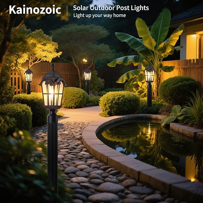 Solar Post Lights Outdoor with Bulb Dusk to Dawn Lamp Posts Outdoor Lighting Waterproof Solar Post Lamp Anti-Rust Exterior Pole Light Outside Pole Lighting for Yard Pathway Driveway Fence