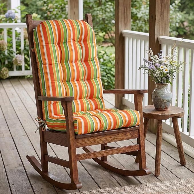 COOS BAY High Back Adirondack Chair Cushions for Outdoor Furniture, 49x20x5 in Water-Resistant Thick Tufted Patio Chair Cushions with Secure Straps, Set of 2, Rainbow