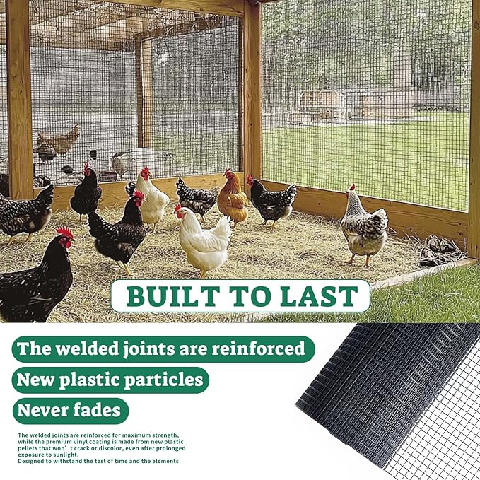 SEBOSS Black Hardware Cloth 1/2 inch 60'' x 100' 19-Gauge, PVC Coated Chicken Wire Fencing, Coating Wire Mesh Roll, Chicken Wire Mesh, Wire Fence Roll, Welded Wire Fencing, Garden Fence