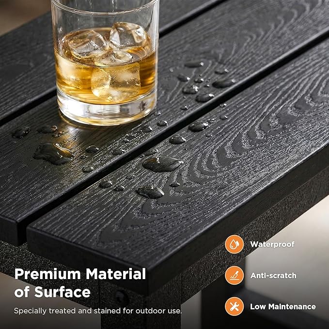 ODK Outdoor Coffee Table with Double-Layer Storage, Rectangle Weather-Resistant Patio Coffee Table for Garden, Balcony, Hot Tub, Poolside, Heavy-Duty Metal Frame, Black