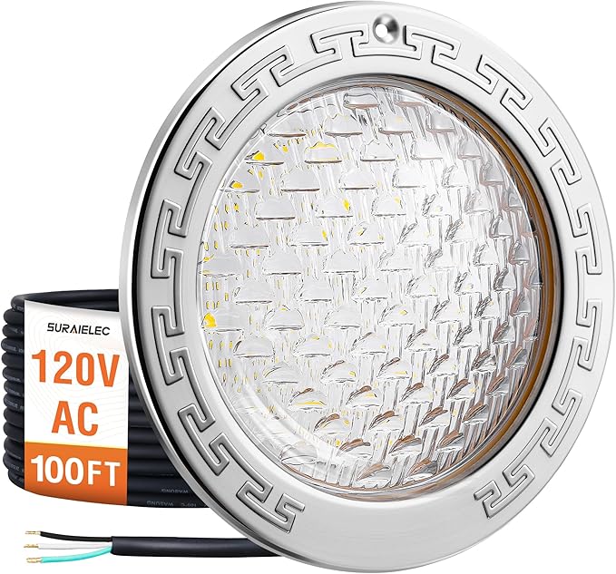 SURAIELEC Pool Lights for Inground Pool, 10 Inch 120V LED Underwater Light, 35W (300W Equivalent), 4000LM, Cool White 6000K, Fits 10" Large Wet Niches, Stainless Steel Housing, 100FT Cord