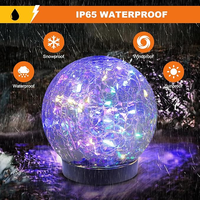 MLKNK Solar Globe Lights Outdoor Waterproof-Solar Balls-Solar Garden Lights-Orbs for Outside 4 Pack Cracked Glass Ball for Lawn Patio Yard Backyard Decorations