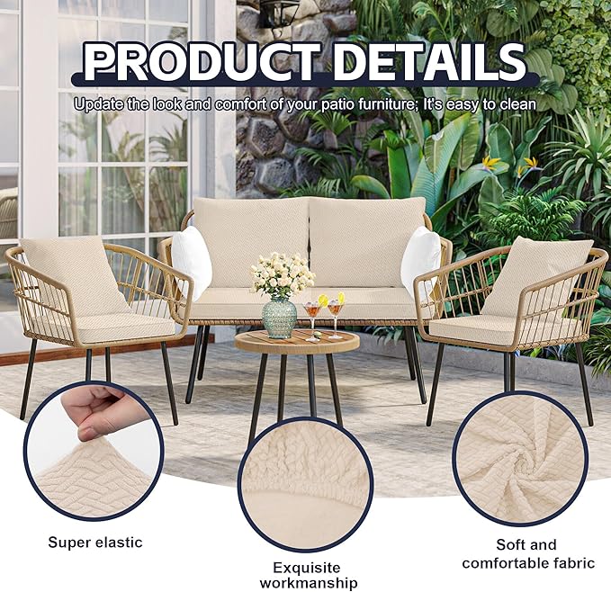 8Pcs Patio Cushion Covers,Outdoor Cushions Covers,Stretch Cushion Covers Replacement, Washable and Reusable Furniture Protectors(Mustard Yellow)