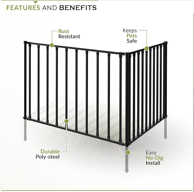 35in H x 42in W (2 Panels) No Dig Zippity Zurich Fence Kit, Poly-Steel Black Garden Fence for Small Dogs, 3ft High Yard and Garden Barrier Solution, Temporary Dog Panels for Outdoor Use, ZP19079
