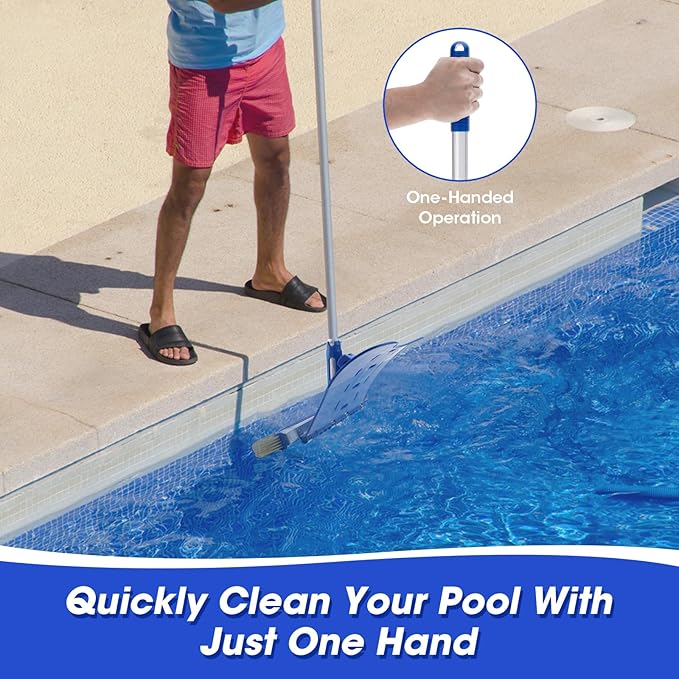 Pool Brush with Brush Tail for Cleaning Pool Walls Using Water Pressure, 18" Tough Plastic Bristles Pool Brush Head with EZ Clips Fit Most Poles (Pole not Included)