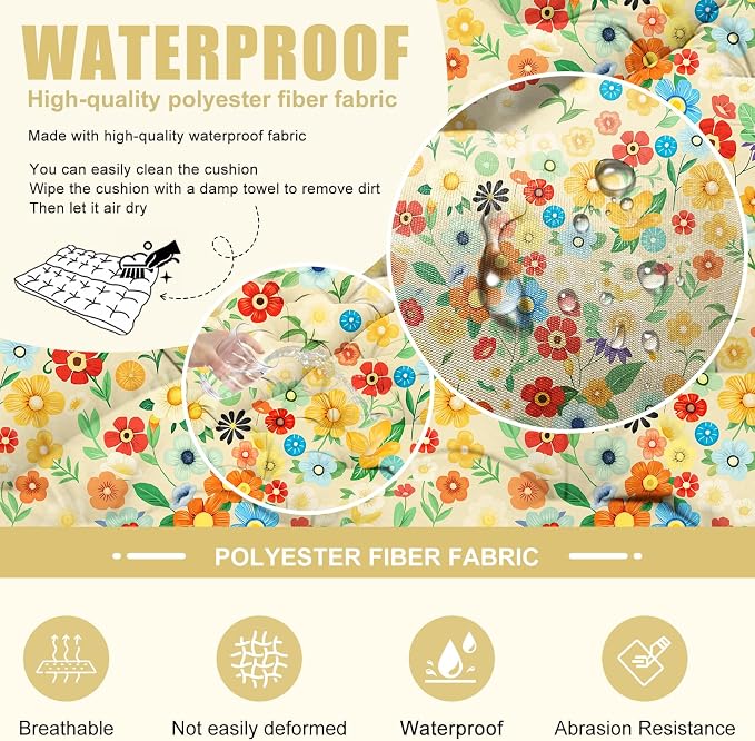 Porch Swing Cushions Outdoor 40 inch x 40 Waterproof Swing Cushions 3 Seater Replacement with Backrest & 8 Ties 5" Thick Bench Swing Cushions for Outdoor Furniture Patio(Floral Pattern)