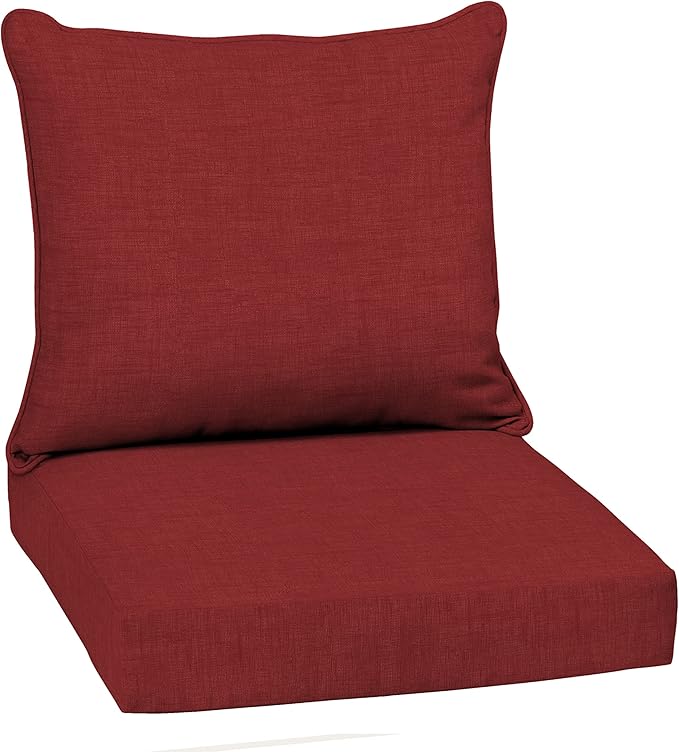 Arden Outdoor Deep Seat Cushion Set, 22 in x 24 in, Weather-Proof, Rain-Proof, Fade Resistant Patio Cushion Ruby Red Leala