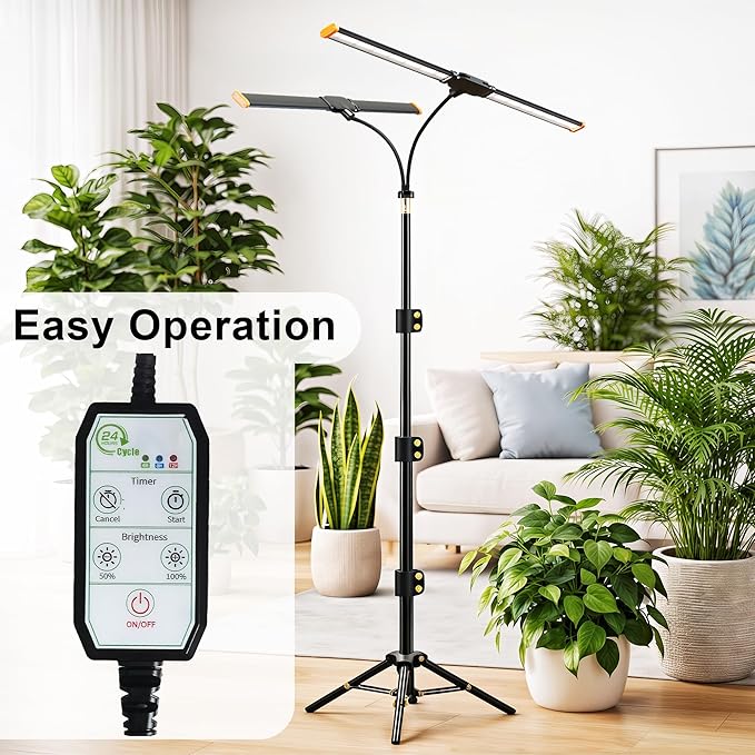 61'' Grow Light Floor Lamp,6000K White Full Spectrum Growing Light for Indoor Tall Large Plants,Half or Full Brightness Dimmable & Auto Timer,Adjustable Height 17-61",