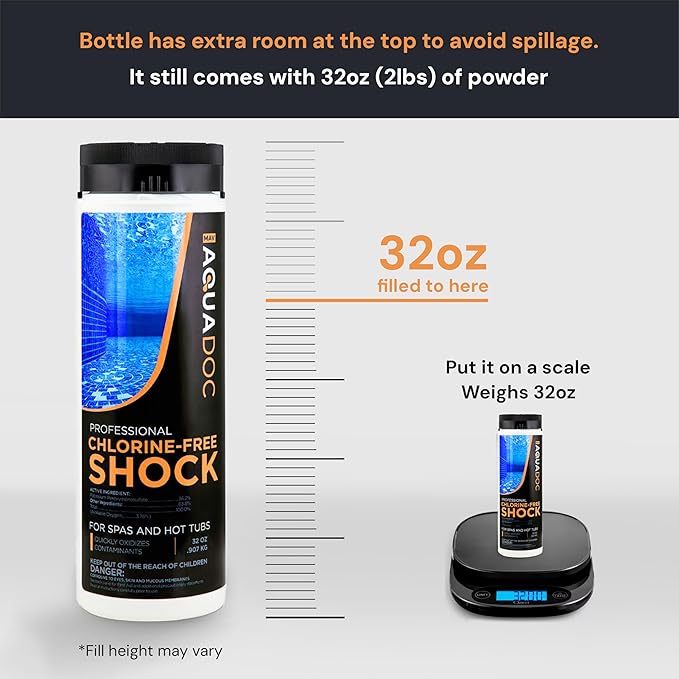 AquaDoc Non Chlorine Hot Tub Shock - 32oz (2 Pack) - Enhanced Spa Shock to Assist Bromine and Chlorine - Spa Oxidizer Made in USA