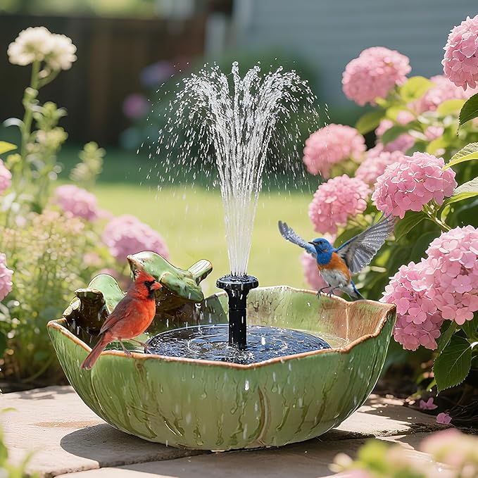 Ceramic Bird Bath for Outdoors, Solar Fountain Hummingbird Solar Bubbler Fountain with Ground Ceramic Bird Baths Bowl for Outside, Large Table Top Garden Décor for Patio, Yard & Home