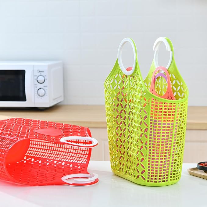 Fox Run Red Garden Harvest Basket with Built-In Handles, 6" x 14" x 18" Plastic Cleaning Caddy and Laundry Tote