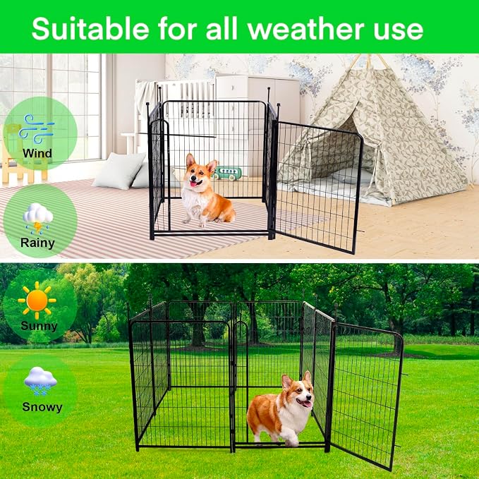 Tall Garden Fence Animal Barrier, 54 in(H) Dog Fence Outdoor for Yard, 10 Panels Total 22.1 Ft(L) Garden Fencing, 21 in Wide Low Threshold Gate Outdoor Dog Fence, Temporary Fences for Dogs