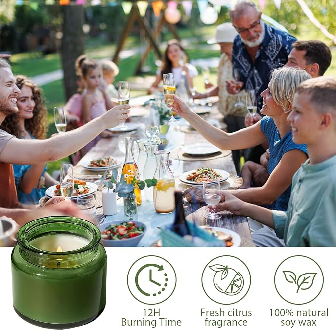 12-Pack 4oz Citronella Candles Outdoor in Reusable Tins– Long-Burning Ambiance Candles for Patio, Garden, Yard, Camping, Parties Outdoor Déco