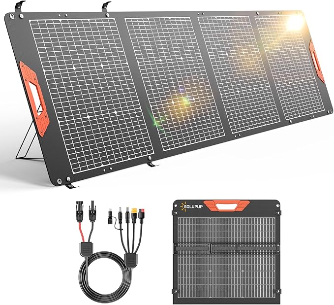 SOLUPUP 200W Portable Solar Panel – 24% High Efficiency Bifacial Solar Panel with MC4 Output, IP65 Waterproof Foldable Solar Charger with Kickstand for Power Station RV Camping Off-Grid and Blackouts