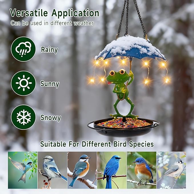 Solar Bird Feeders for Outdoors Hanging Garden Decor - Metal Frog Outdoor Figurine Solar Lights Hummingbird Feeder, Waterproof Wild Bird Feeders Garden Gifts for Women, Mom
