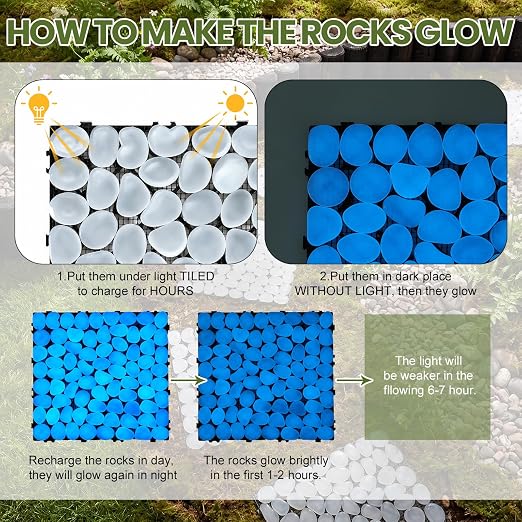 6 Pcs 11.8 Inch Glow in The Dark Stepping Stones for Garden Walkway Square Garden Pebble Floor Tiles Luminous Resin Pavers Stones in Blue Landscaping Rocks for Lawn Backyard Decor