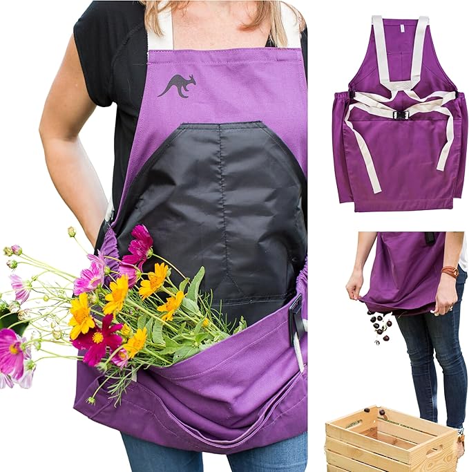 Roo Gardening Apron with Pockets for Women & Men - Canvas Garden Apron with Harvesting Pouch, Water-Resistant, Washable