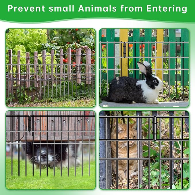 17ft(L) X 13in(H) Animal Barrier Fence, 12 Panels No Dig Fence for Dogs, 1.52IN Gap Anti Digging Dog Barrier, Rustproof Metal Garden Edging Border Defense for Outdoor, Yard, Lawn