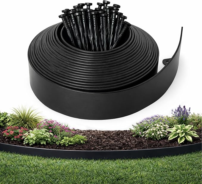 Gardzen Landscape Edging Kit, 60-Foot Long, 3-Inch Tall, No Dig Garden Edging Border for Flower Beds, Tree Rings, Pathways, Includes 24 Spikes