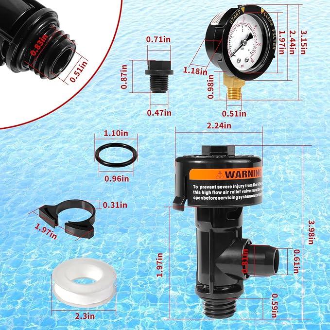 98209800 Manual Air Relief Valve Assembly with Pool Filter Pressure Gauge Compatible with Pentair Pressure Relief Valve Fit for Pool and Spa Filter FNS,Clean and Clear,Quad DE,SMBW 2000/4000 Series