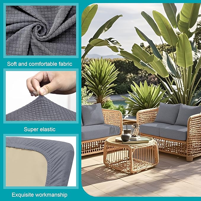 BIETYONE 14Pcs Stretch Patio Cushion Covers,Outdoor Couch Covers Replacement,Outdoor Couch & Sofa Slipcovers,for Patio Furniture Cushion Covers,Washable Reusable Furniture Protector (Grey,Cover Only)