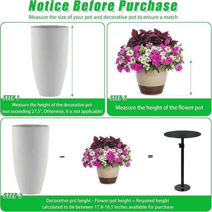Adjustable Plant Risers for Inside Pots, 17-31" Rise Planter Insert Filler for Large Pots, Plant Lift Inserts Pot Risers for Indoor Outdoor Tall Taper Planter Container (6" 8" 10" Base Top, Set of 2)