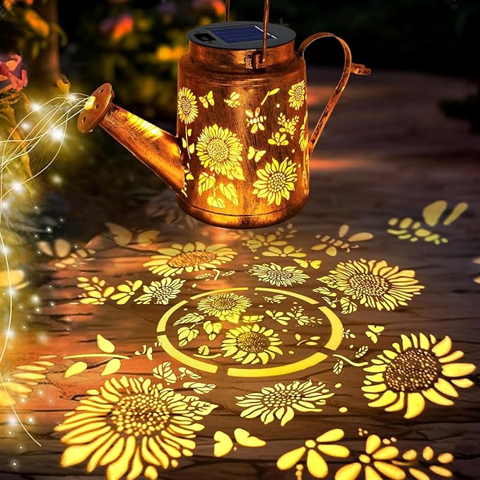 Solar Lanterns Outdoor Waterproof, Gift for Mom Grandma Women Wife Daughter Mother's Day, Sunflower Watering Can Lights with Shepherd Hook, Hanging Lanterns Solar Path Lights, Yard Patio Garden Decor