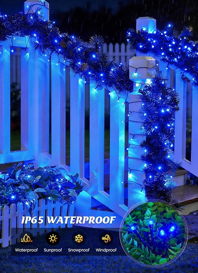 Brightown 2 Pack Solar String Lights Outdoor,Total 80FT 200 LED Solar Powered String Lights Waterproof with 8 Modes, Auto On/Off, Patio Lights for Outside Tree Garden Balcony Party Decor (Blue)