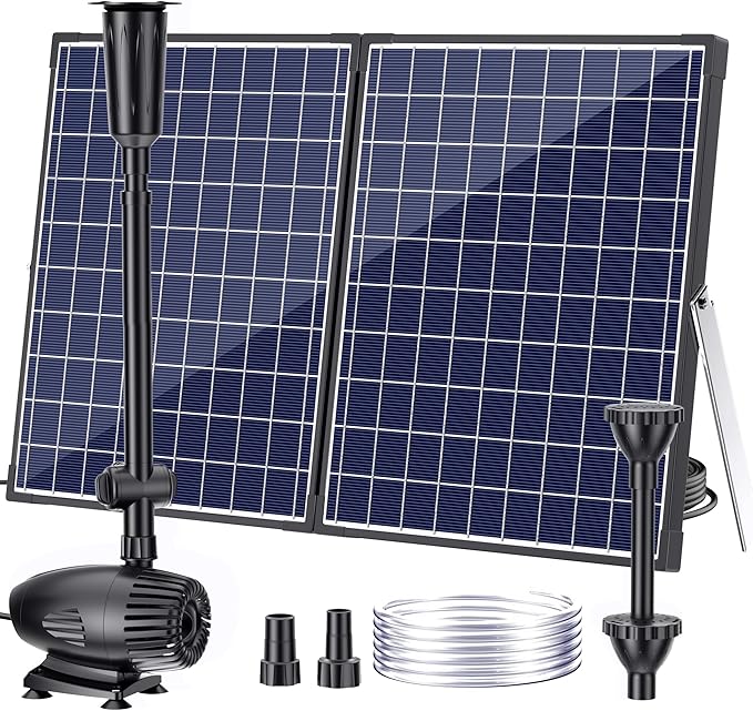 POPOSOAP 55W Solar Fountain Pump, 580GPH Solar Pond Pump with Water Flow Adjustable, Solar Powered Water Pump with PVC Tubing & 16.5FT + 9.8FT Cord For Ponds, Garden, Waterfall, Hydroponics-P155H
