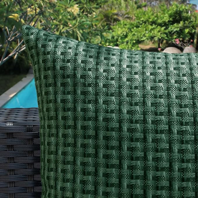 Kevin Textile Outdoor Waterproof Throw Pillow Covers Pack of 2 Farmhouse Decorative Cushion Covers for Garden Patio Tent Balcony Bench Couch Sofa 24x24 Inch, Dark Green