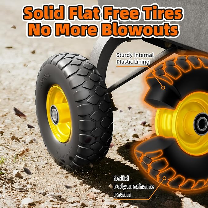 RONPOW 4.10/3.50-4 Flat Free Tire, 10 Inch Solid Tires, 500Lb Heavy Duty Replacement Wheel with 5/8" Bearings, Compatible with gorilla Cart, Garden Carts, Dump Wagons, Dolly & Hand Trucks, 2Pcs Yellow