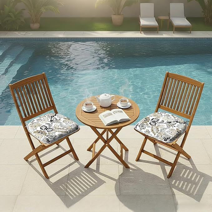 DYTXIII Set of 4 Outdoor Chair Cushions with Ties,Water Repellent Patio Chair Pads 17"x 16" for Outdoor Furniture,Round Corner Seat Cushions for Garden Yard Kitchen Dailey Tan