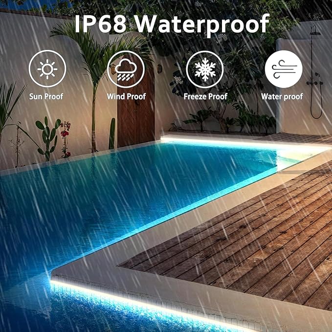 50Ft Solar Strip Lights Outdoor, Waterproof LED Light Strip Auto On/Off, Rechargeable Strip Lights 8 Mode with Remote Timer Acrylic Tape for Deck Patio Pool Pathway Camping Decor (Cool White)