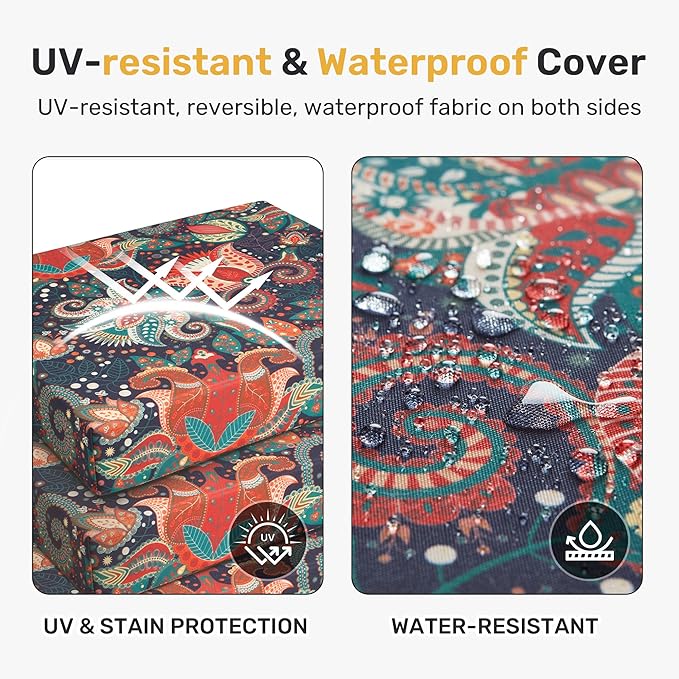 UNIKOME Outdoor Chair Cushions Pack of 4, Water Resistant Patio Cushions with Ties, High Density Sponge Filling Square Corner Seat Cushions for Outdoor Furniture, 18.5"*16"*3", Boho