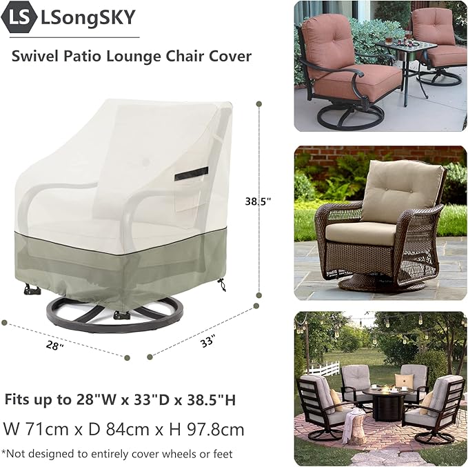 Outdoor Swivel Rocker Chair Cover 2 Pack,Patio Swivel Chair Covers for Outdoor Furniture,Rocking Chair Covers Waterproof (28W x 33D x 38.5H Inch) White&Grayish Green