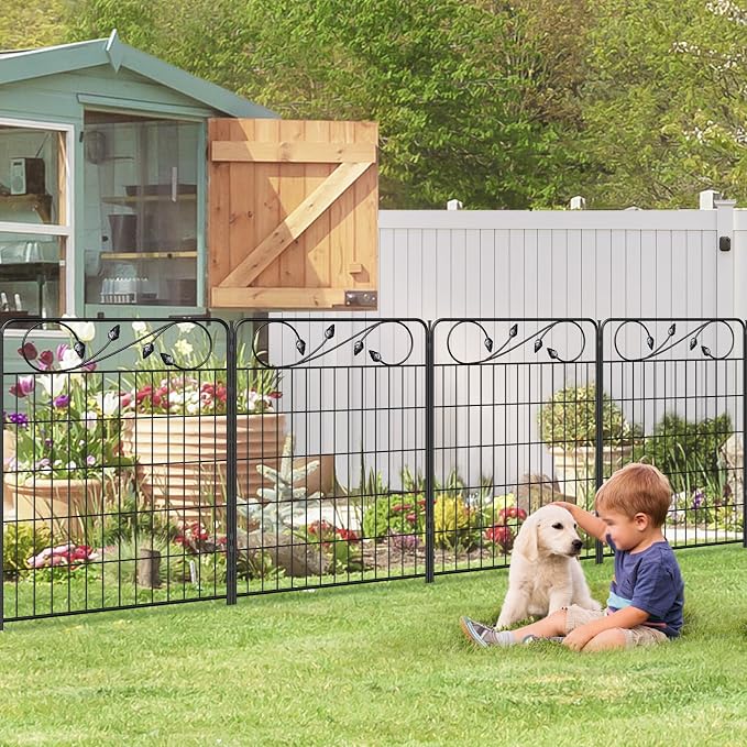 Decorative Black Garden Fence 36in(H) X18.6ft(L) 8 Panels Leaf Metal Wire Border Fence for Landscape Patio Flower Bed Garden Fencing for Yard Panel Animal Barrier for Dogs