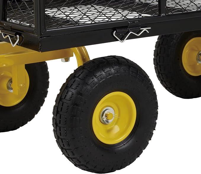 Finnhomy Heavy Duty 1000 Lbs Capacity Mesh Steel Garden Cart, Pullable Garden Wagons Carts on Wheels, Folding Utility Wagon with Removable Sides for Outdoor, Yard, Lawn, Yellow