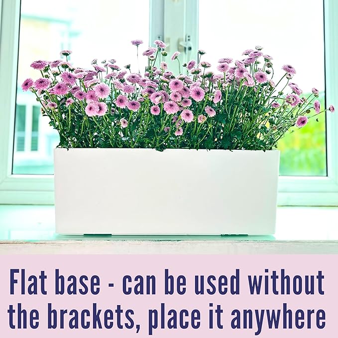 LaLaGreen Wall Hanging Planter Outdoor (4 Pack, 20 Inch) Wall Mounted Self Watering System Window Boxes with Bracket, White Rectangular Plant Pot Flower Box Container Indoor Modern Herb Kitchen Decor