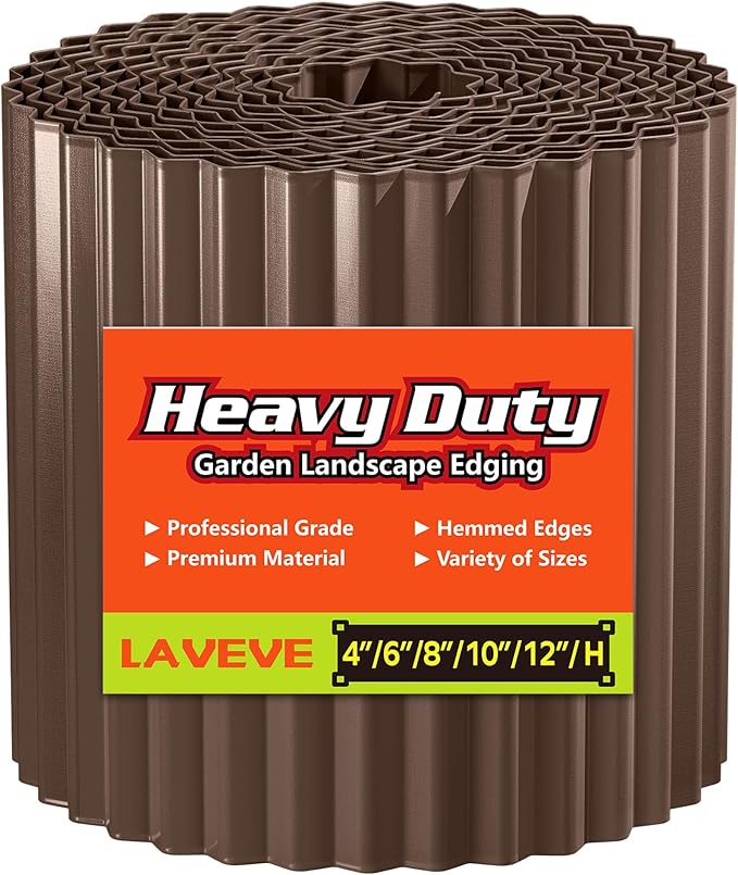 LAVEVE Corrugated Metal Garden Edging 12" x 20ft, Landscape Edging Border for Lawn, Flower Bed, Garden Fence, Paver Edging (Coffee)